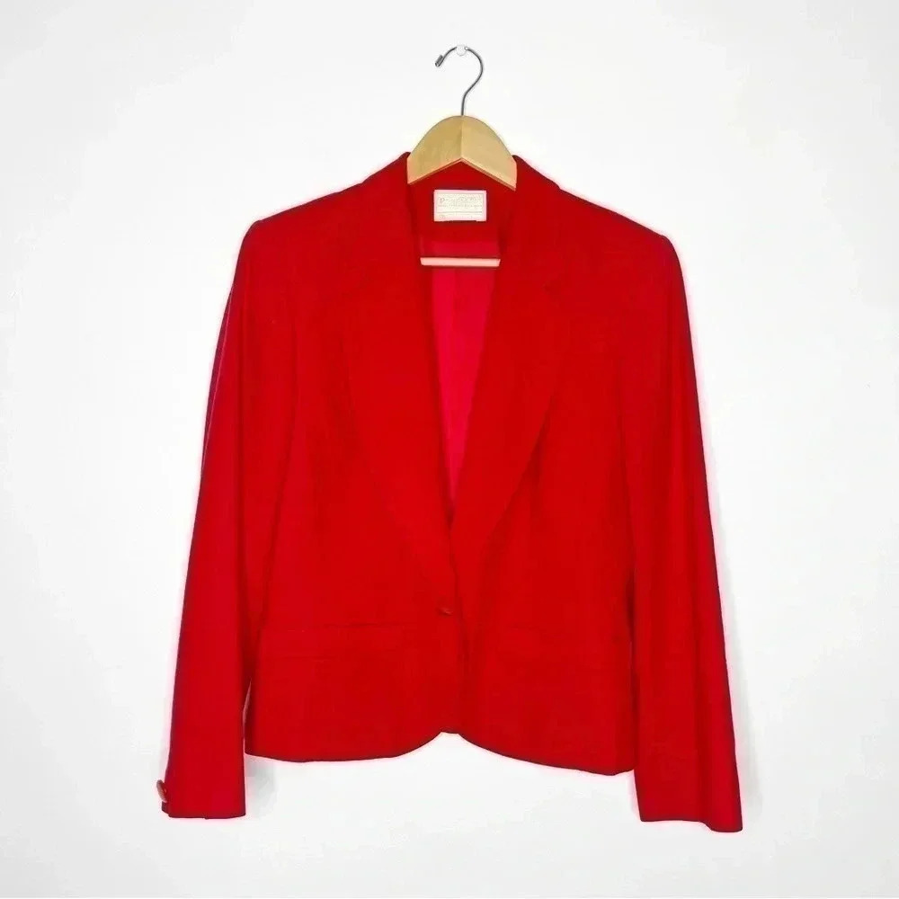 Pendleton Red Vintage Wool Blazer Skirt Suit Set Size 6